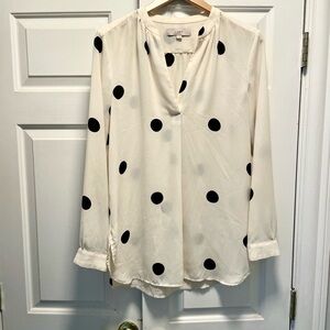 LOFT Cream Blouse with Black Polka Dots